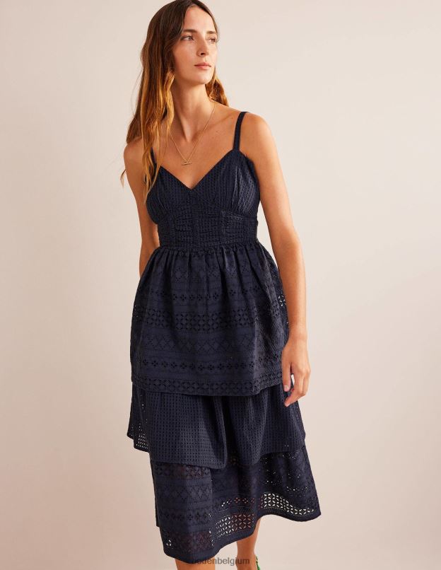 femmes Boden marine robe midi en broderie anglaise vêtements Z42D084