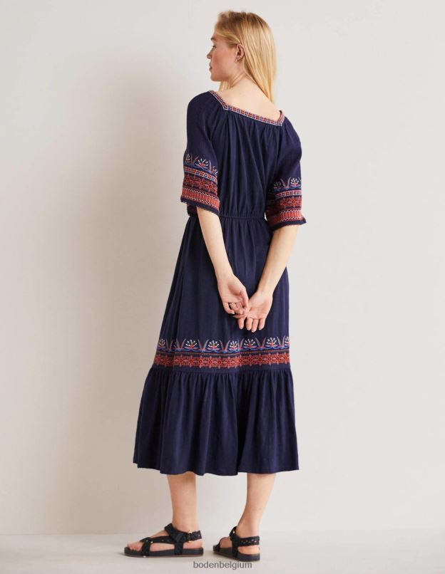 femmes Boden marine robe midi en jersey brodé vêtements Z42D02044