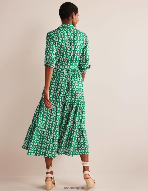 femmes Boden émeraude brillante et géo cube robe chemise longue en coton à volants vêtements Z42D020