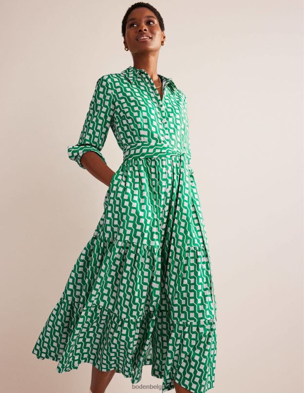 femmes Boden émeraude brillante et géo cube robe chemise longue en coton à volants vêtements Z42D020