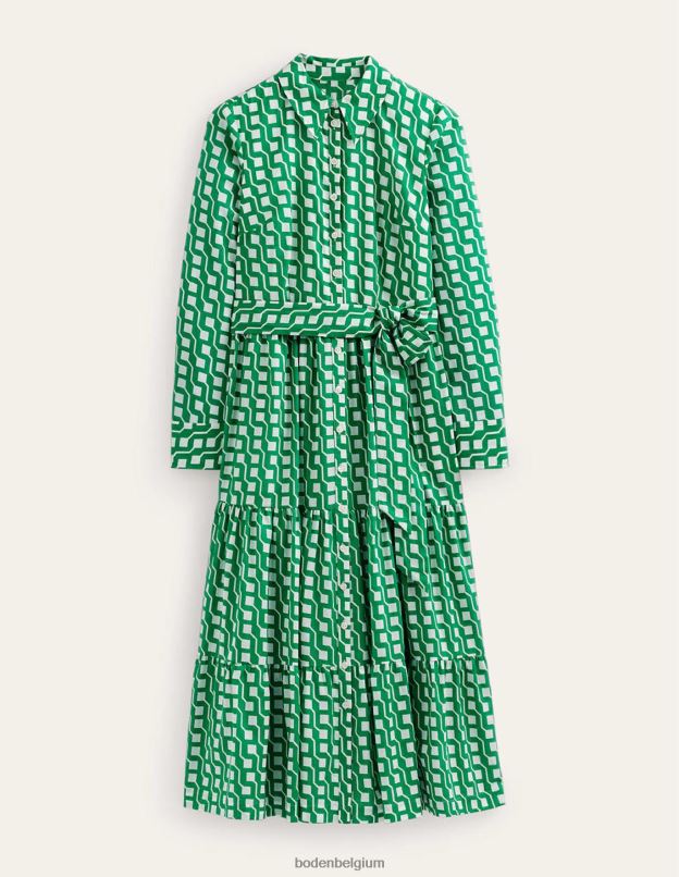femmes Boden émeraude brillante et géo cube robe chemise longue en coton à volants vêtements Z42D020