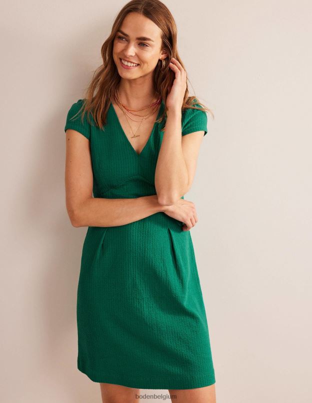 femmes Boden émeraude brillante robe thé en jersey seersucker vêtements Z42D02138
