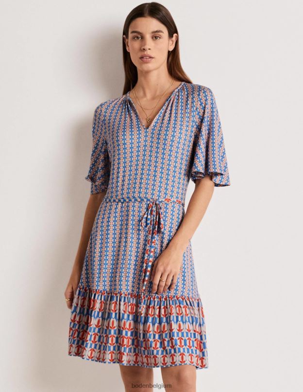 femmes Boden mosaïque bleu & pétale géo robe en jersey à volants et col cranté vêtements Z42D02102