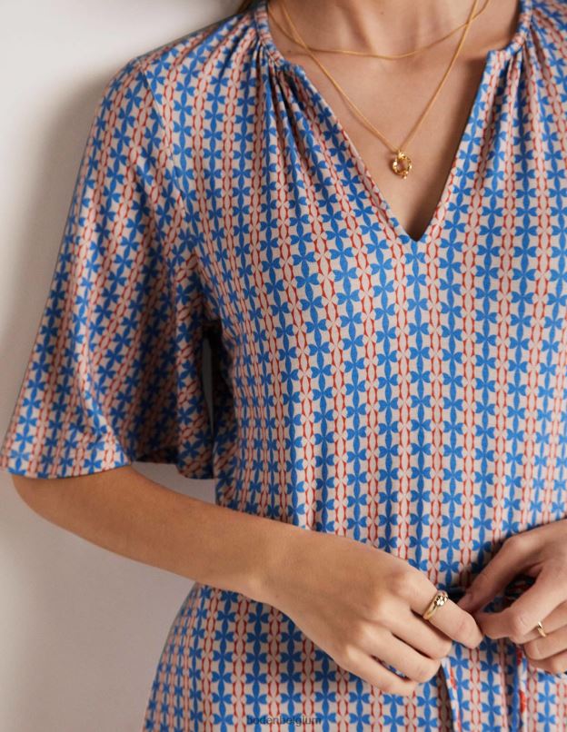 femmes Boden mosaïque bleu & pétale géo robe en jersey à volants et col cranté vêtements Z42D02102