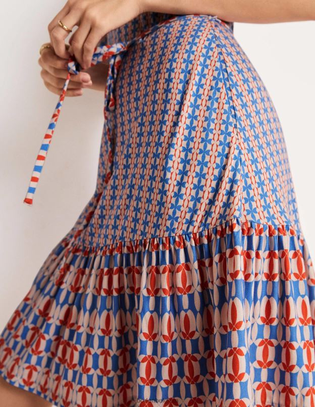 femmes Boden mosaïque bleu & pétale géo robe en jersey à volants et col cranté vêtements Z42D02102