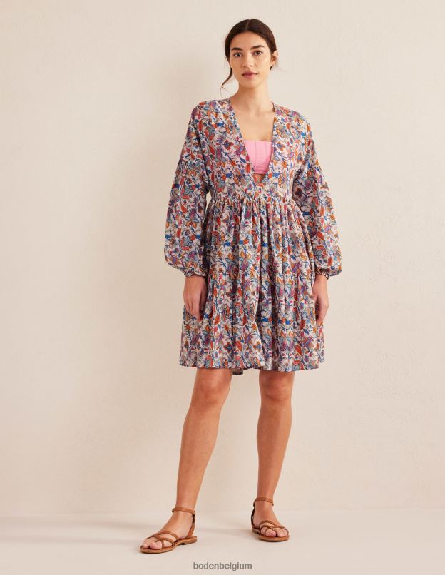 femmes Boden nébuleuses bleues et vigne cachemire robe de plage décontractée à volants vêtements Z42D01730