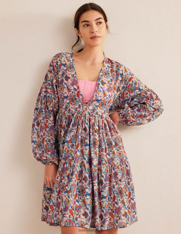 femmes Boden nébuleuses bleues et vigne cachemire robe de plage décontractée à volants vêtements Z42D01730