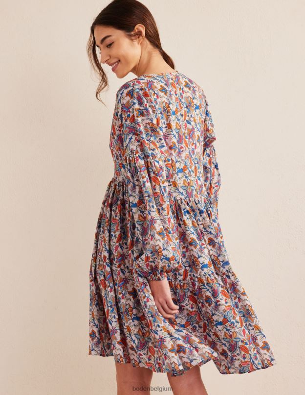 femmes Boden nébuleuses bleues et vigne cachemire robe de plage décontractée à volants vêtements Z42D01730