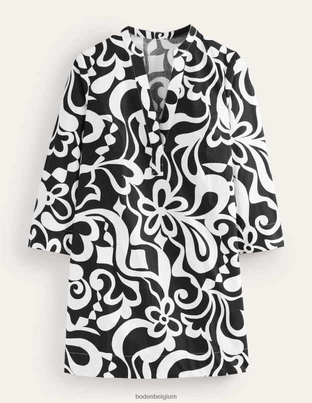 femmes Boden noir et fleuri azur robe droite courte à col cranté vêtements Z42D02147