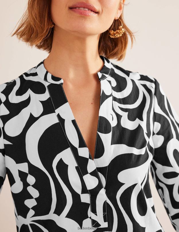 femmes Boden noir et fleuri azur robe droite courte à col cranté vêtements Z42D02147