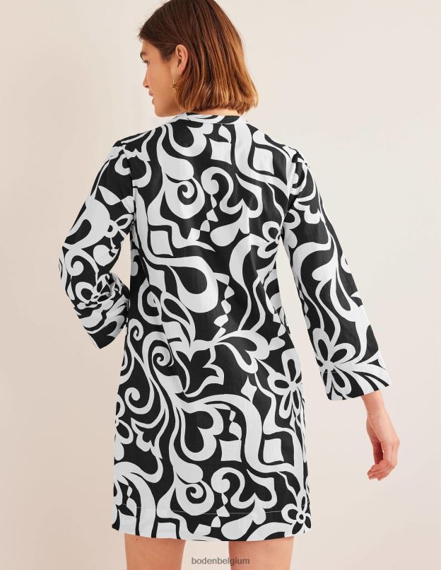 femmes Boden noir et fleuri azur robe droite courte à col cranté vêtements Z42D02147