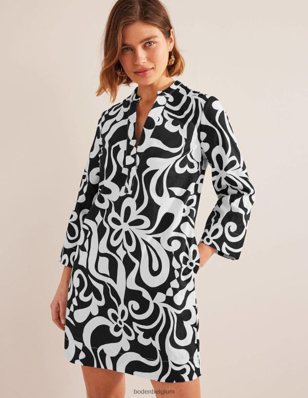 femmes Boden noir et fleuri azur robe droite courte à col cranté vêtements Z42D02147