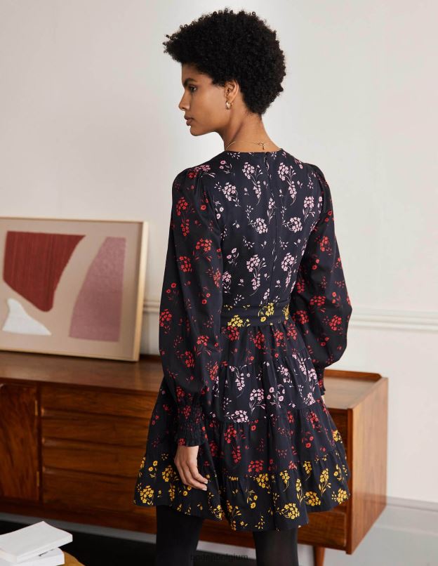 femmes Boden noir et rose et brin tombant robe lyla à volants vêtements Z42D02022