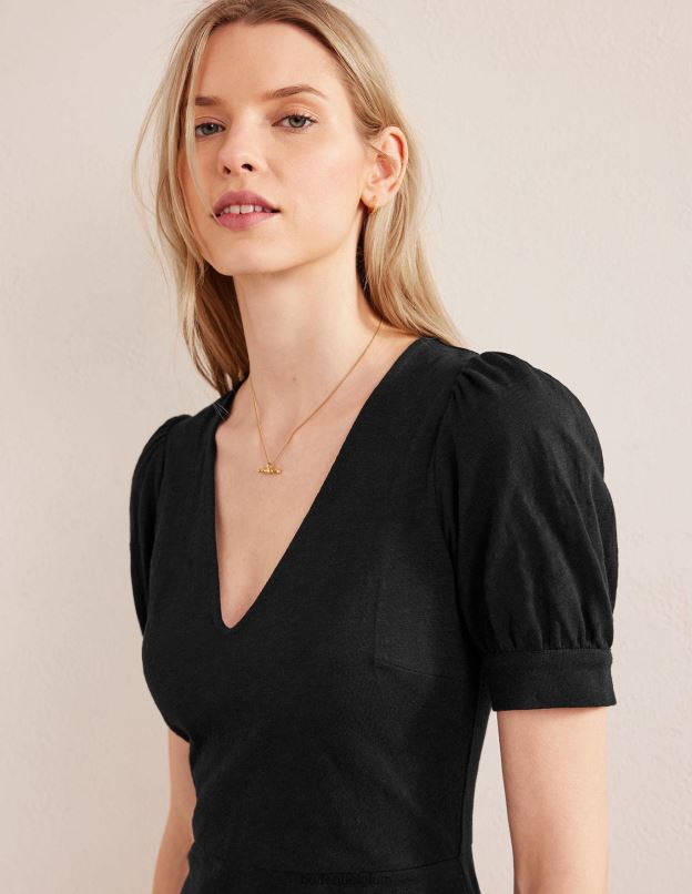 femmes Boden noir robe courte en jersey à col V vêtements Z42D01432