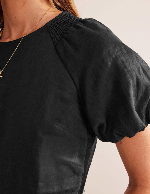 femmes Boden noir robe courte en lin à détails de manches vêtements Z42D071