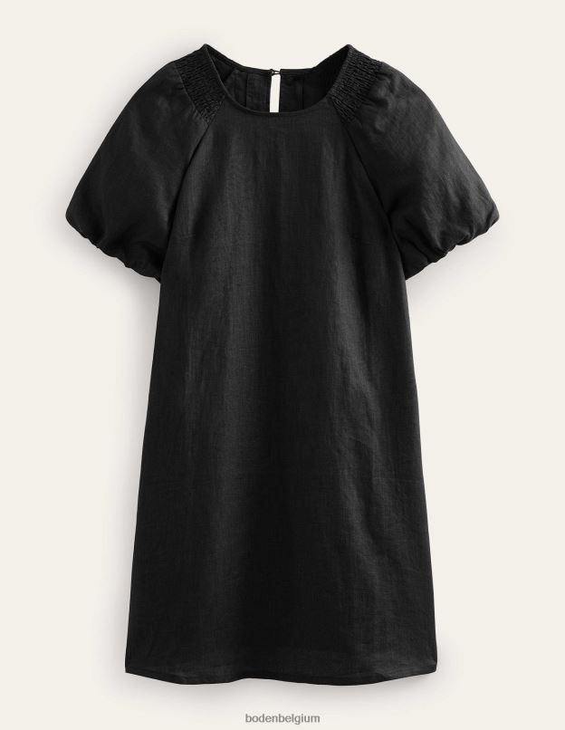 femmes Boden noir robe courte en lin à détails de manches vêtements Z42D071