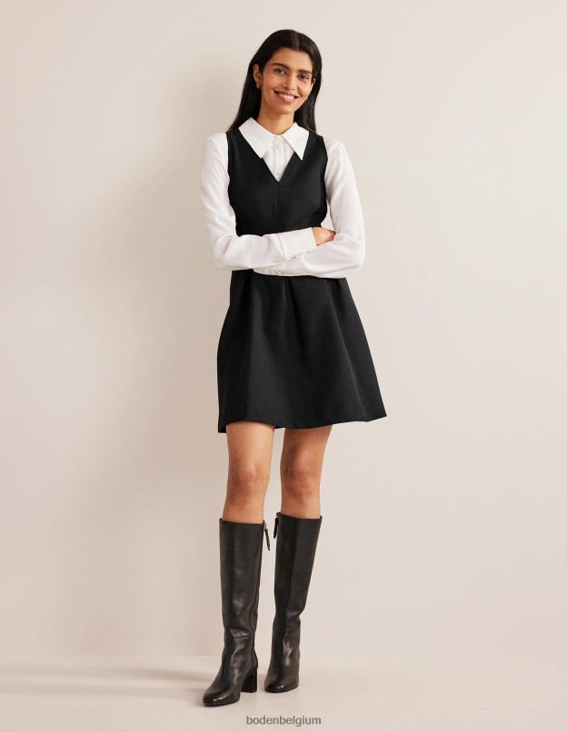 femmes Boden noir robe courte patineuse à col en V vêtements Z42D01372