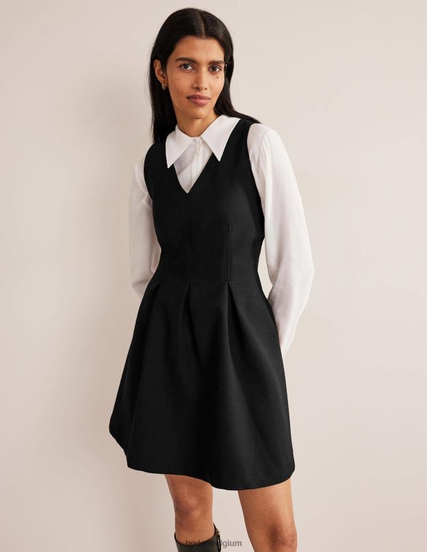 femmes Boden noir robe courte patineuse à col en V vêtements Z42D01372