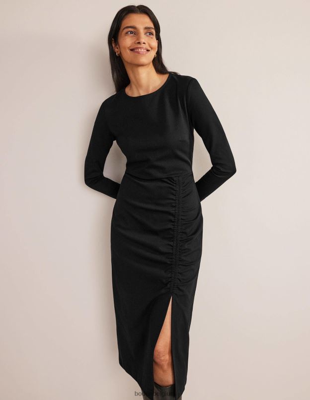 femmes Boden noir robe en jersey froncée sur le côté vêtements Z42D01462
