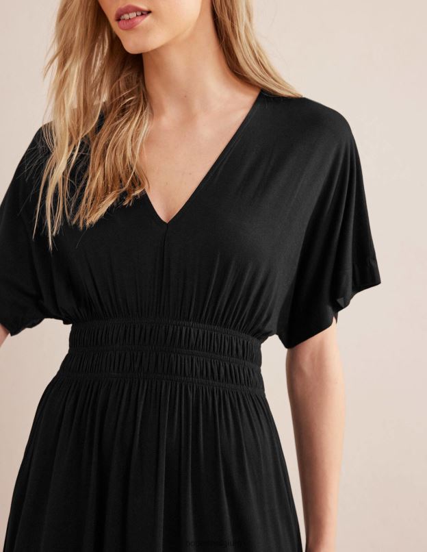 femmes Boden noir robe longue en jersey à taille smockée vêtements Z42D01479