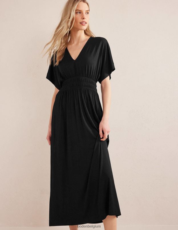 femmes Boden noir robe longue en jersey à taille smockée vêtements Z42D01479
