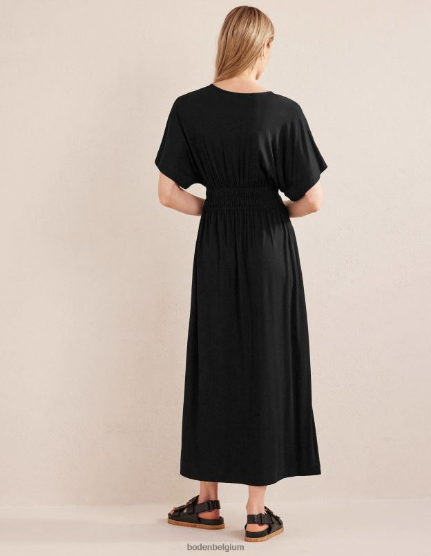 femmes Boden noir robe longue en jersey à taille smockée vêtements Z42D01479
