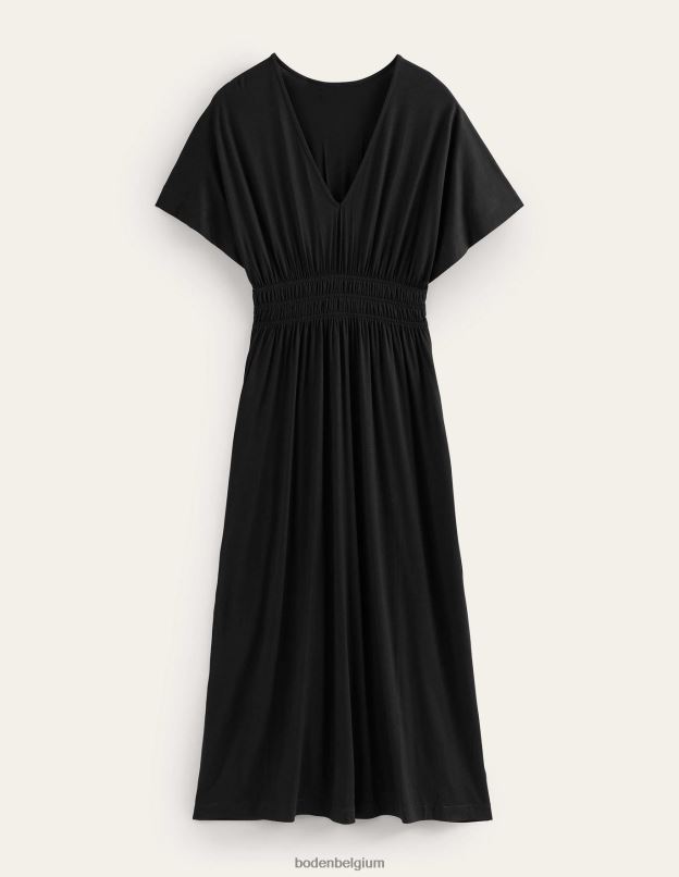 femmes Boden noir robe longue en jersey à taille smockée vêtements Z42D01479