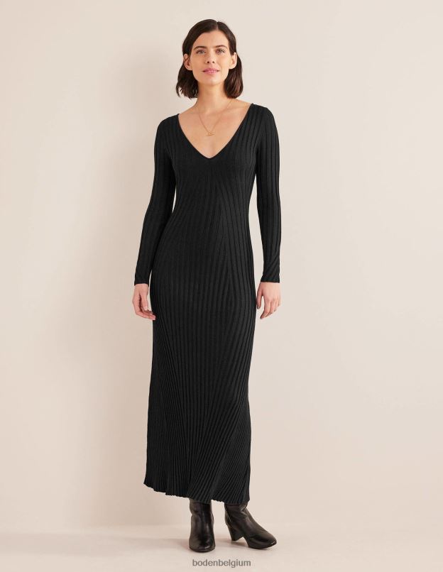 femmes Boden noir robe longue en maille côtelée vêtements Z42D01874