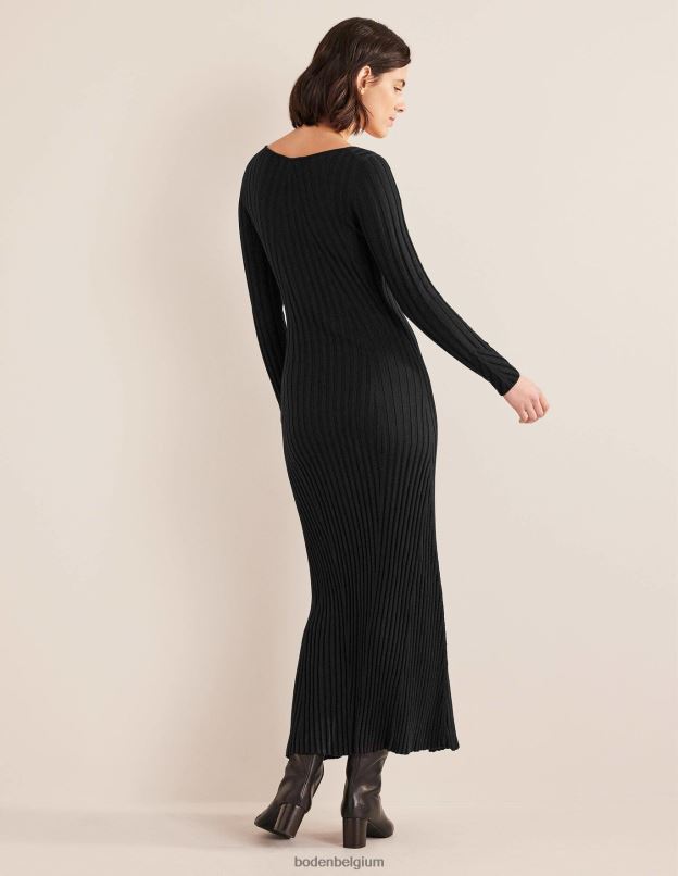 femmes Boden noir robe longue en maille côtelée vêtements Z42D01874