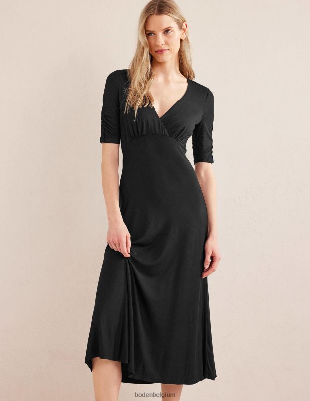 femmes Boden noir robe mi-longue en jersey à manches courtes vêtements Z42D01333
