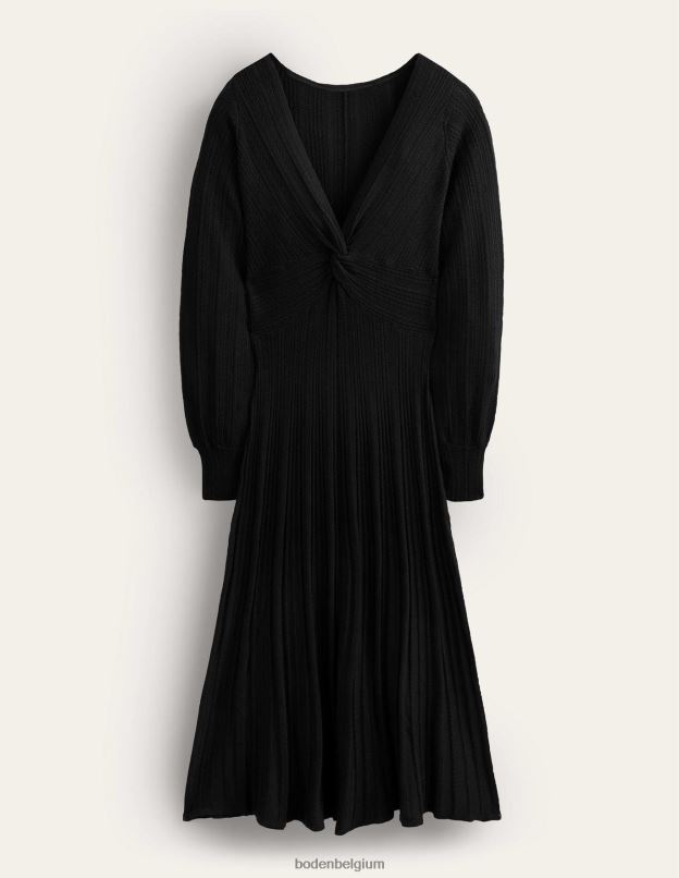 femmes Boden noir robe mi-longue en maille torsadée sur le devant vêtements Z42D01277