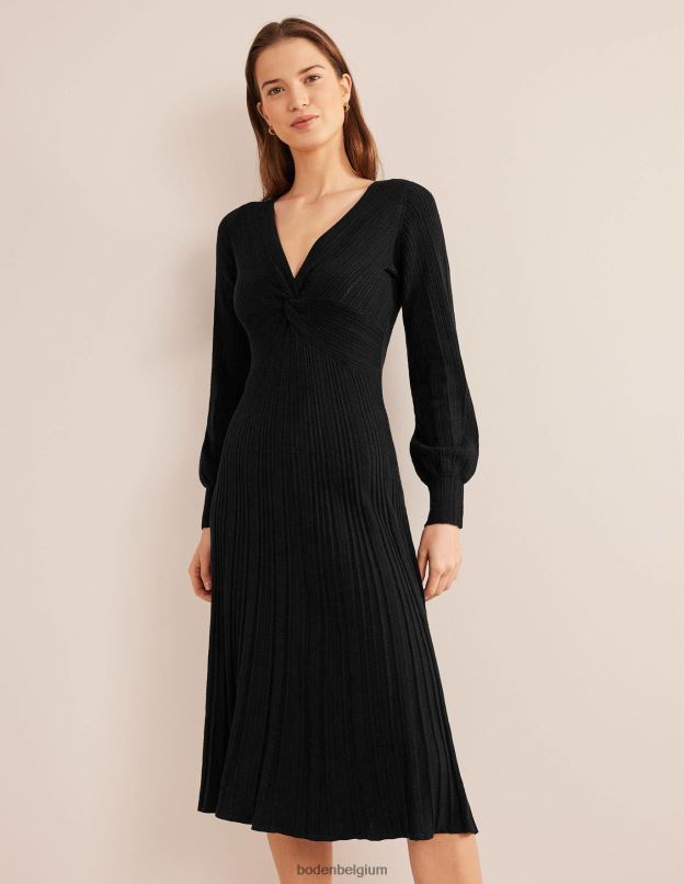 femmes Boden noir robe mi-longue en maille torsadée sur le devant vêtements Z42D01277