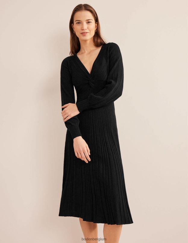 femmes Boden noir robe mi-longue en maille torsadée sur le devant vêtements Z42D01277