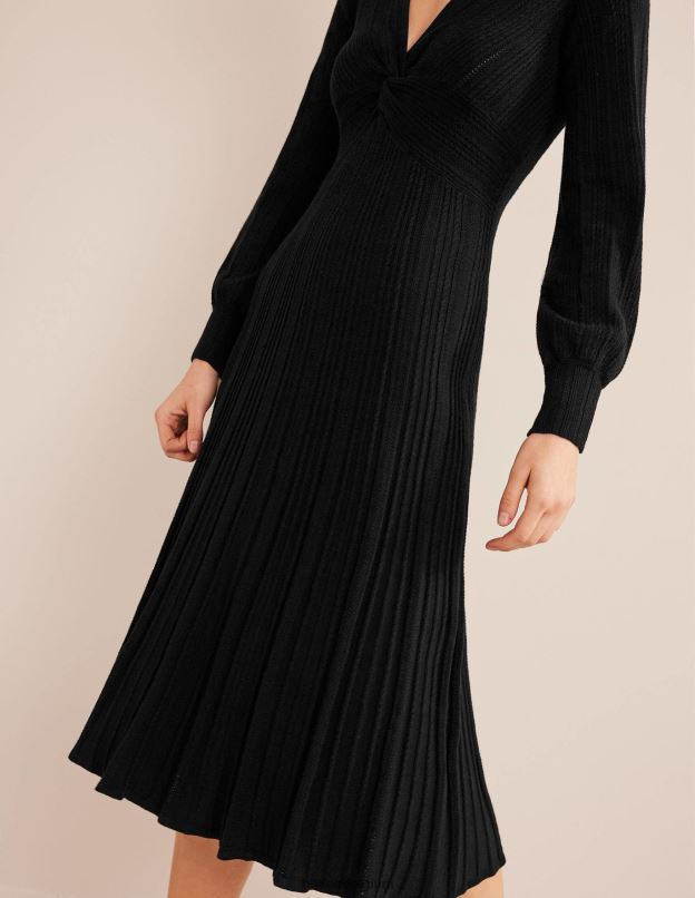 femmes Boden noir robe mi-longue en maille torsadée sur le devant vêtements Z42D01277