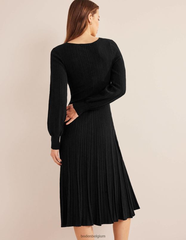 femmes Boden noir robe mi-longue en maille torsadée sur le devant vêtements Z42D01277