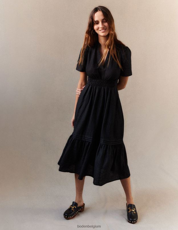 femmes Boden noir robe mi-longue à nervures vêtements Z42D063