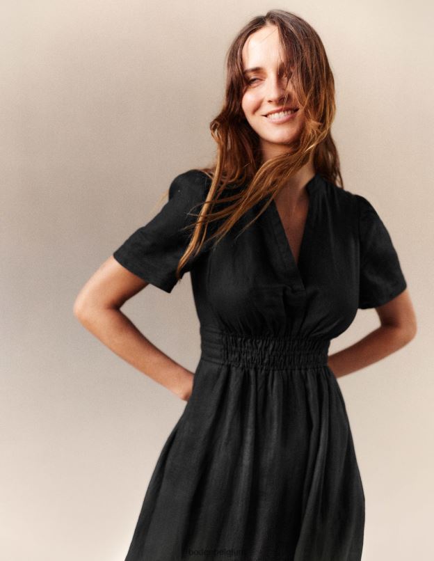 femmes Boden noir robe mi-longue à nervures vêtements Z42D063