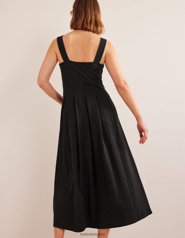 femmes Boden noir robe midi à bretelles en seersucker vêtements Z42D0998