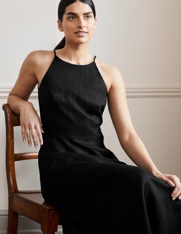 femmes Boden noir robe midi dos nu en lin vêtements Z42D079