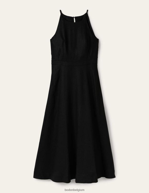 femmes Boden noir robe midi dos nu en lin vêtements Z42D079