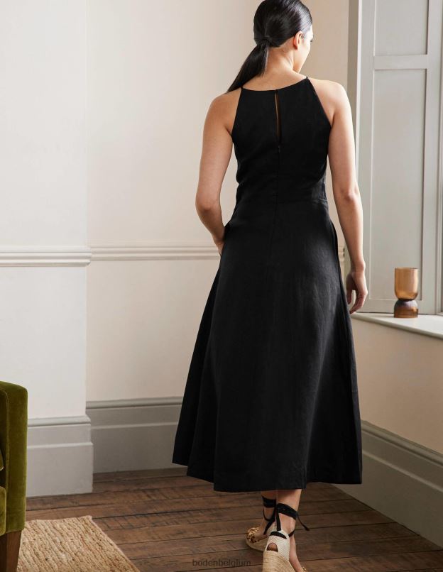 femmes Boden noir robe midi dos nu en lin vêtements Z42D079