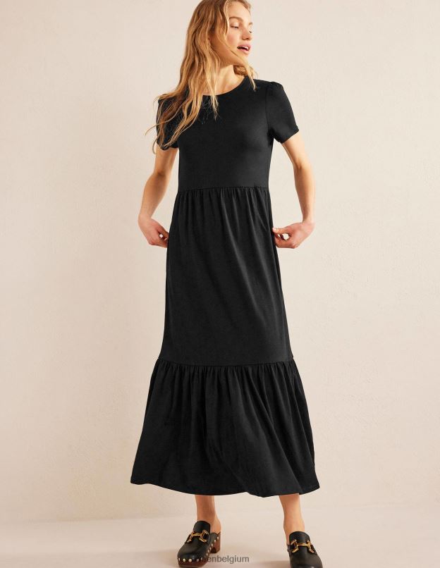 femmes Boden noir robe midi en jersey facile à volants vêtements Z42D02090