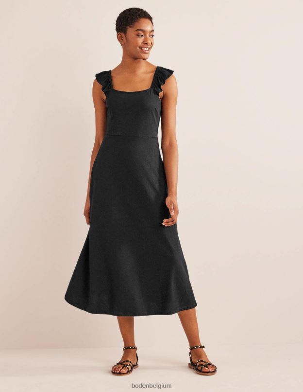 femmes Boden noir robe midi en jersey à volants vêtements Z42D01327