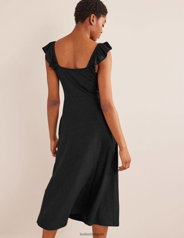femmes Boden noir robe midi en jersey à volants vêtements Z42D01327