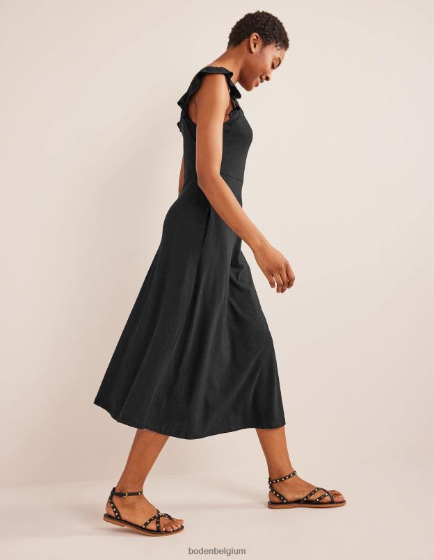 femmes Boden noir robe midi en jersey à volants vêtements Z42D01327