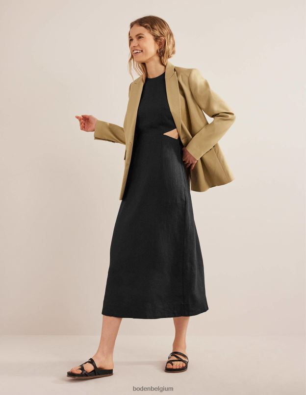 femmes Boden noir robe midi en lin à découpes vêtements Z42D02273