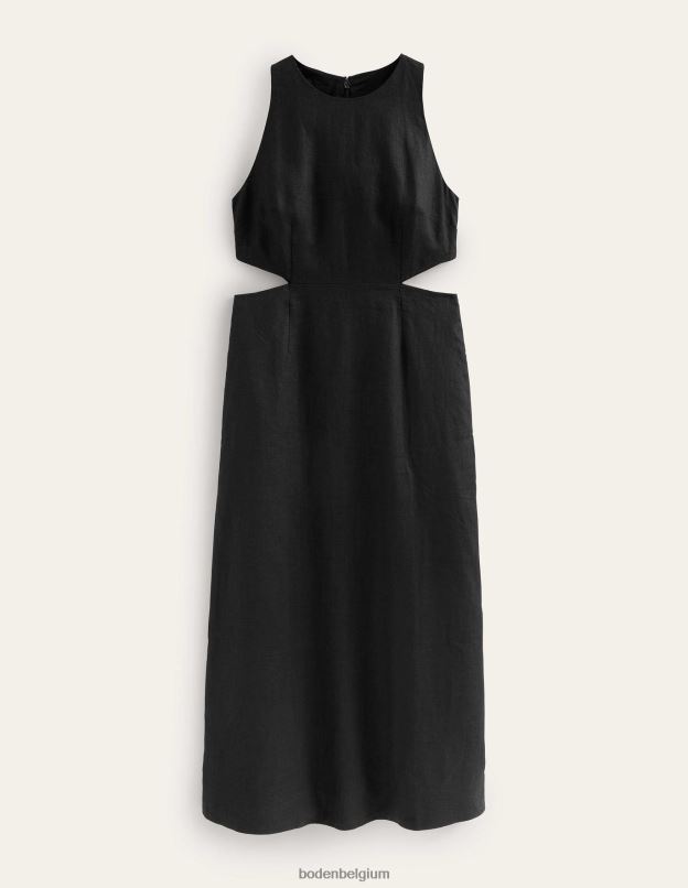 femmes Boden noir robe midi en lin à découpes vêtements Z42D02273
