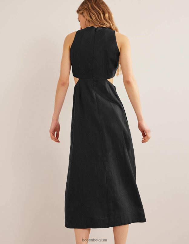 femmes Boden noir robe midi en lin à découpes vêtements Z42D02273