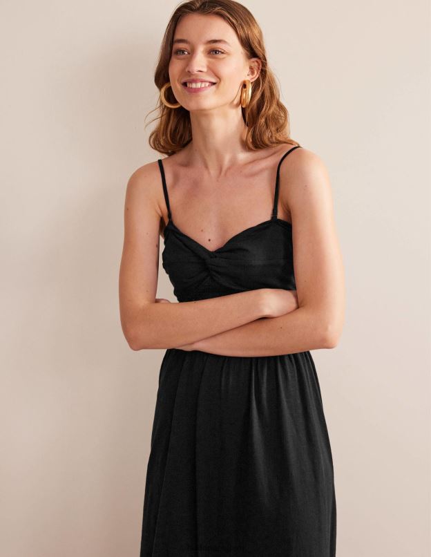femmes Boden noir robe midi torsadée sur le devant en jersey vêtements Z42D01179