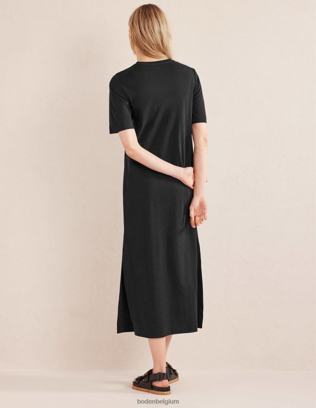 femmes Boden noir robe t-shirt mi-longue en jersey vêtements Z42D02256